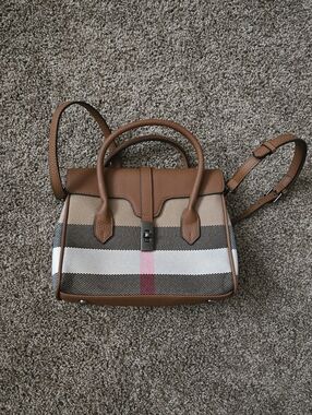 Structured Brown & Tan Stripe Womens Satchel Handbag